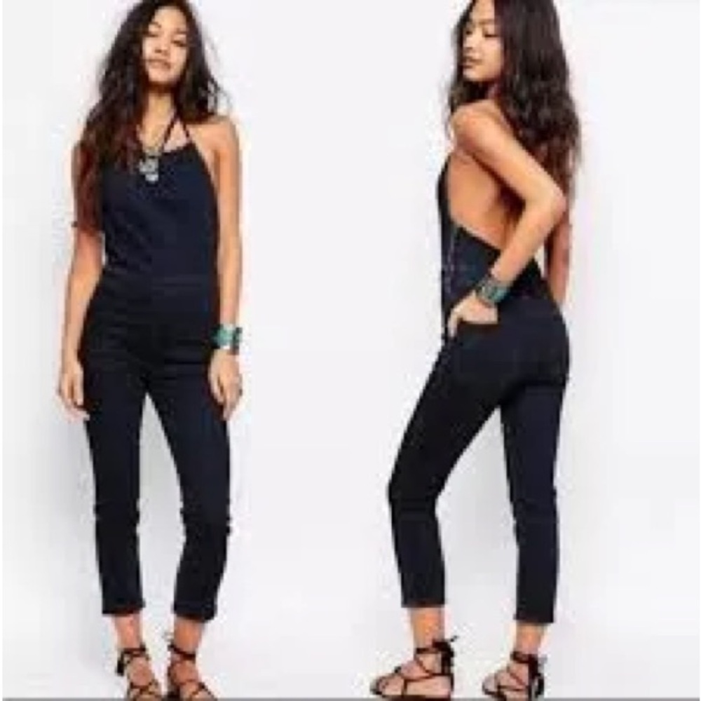 Free People Black Halter Backless Jumpsuit